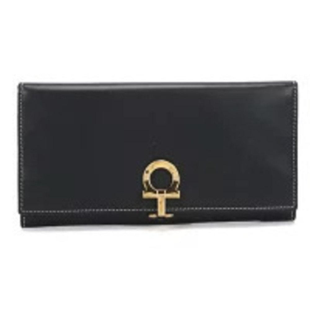 Salvatore Ferragamo Long Wallet Bi fold Gancini Black